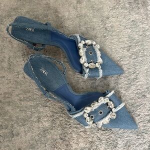Zara Blue Heels with Elegant Crystal Embellishments